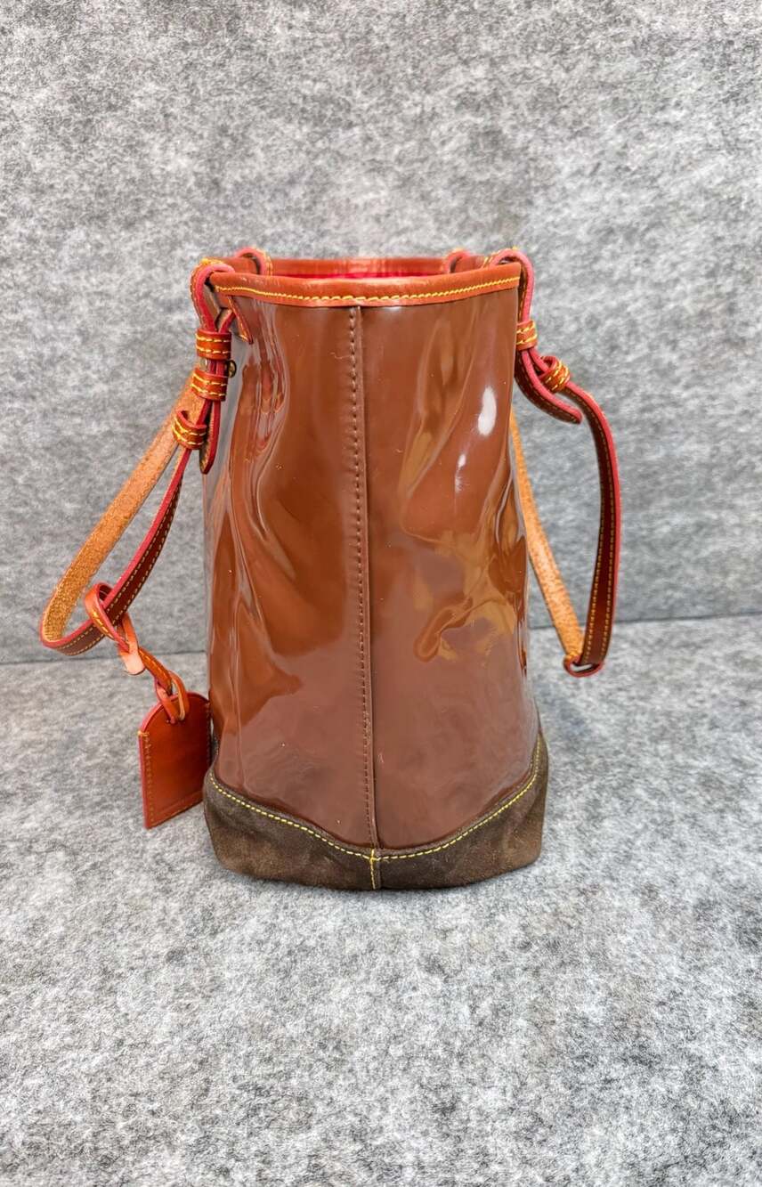 Dooney & Bourke Brown Patent Leather Tote with Suede Bottom - Picture 2 of 8